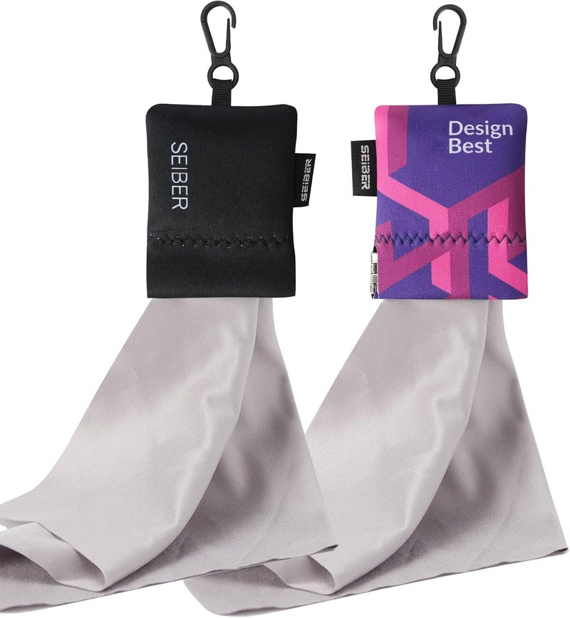SEIBER Eyeglass Cleaning Microfiber Cloth,7 x 7 inch Glasses Cloth for Sunglasses,Laptops, Cameras,Screen- with Neoprene Pouch,Self-Closing Bottom(2PCS,BKPurple) - Image 1